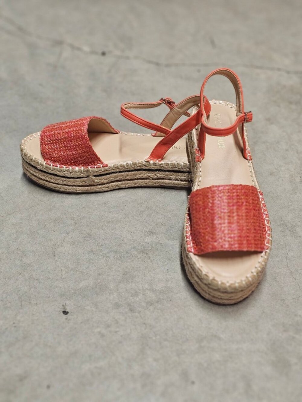Womens Coral Straw Espadrille Platform Sandals With Adjustable Ankle Strap - Sum